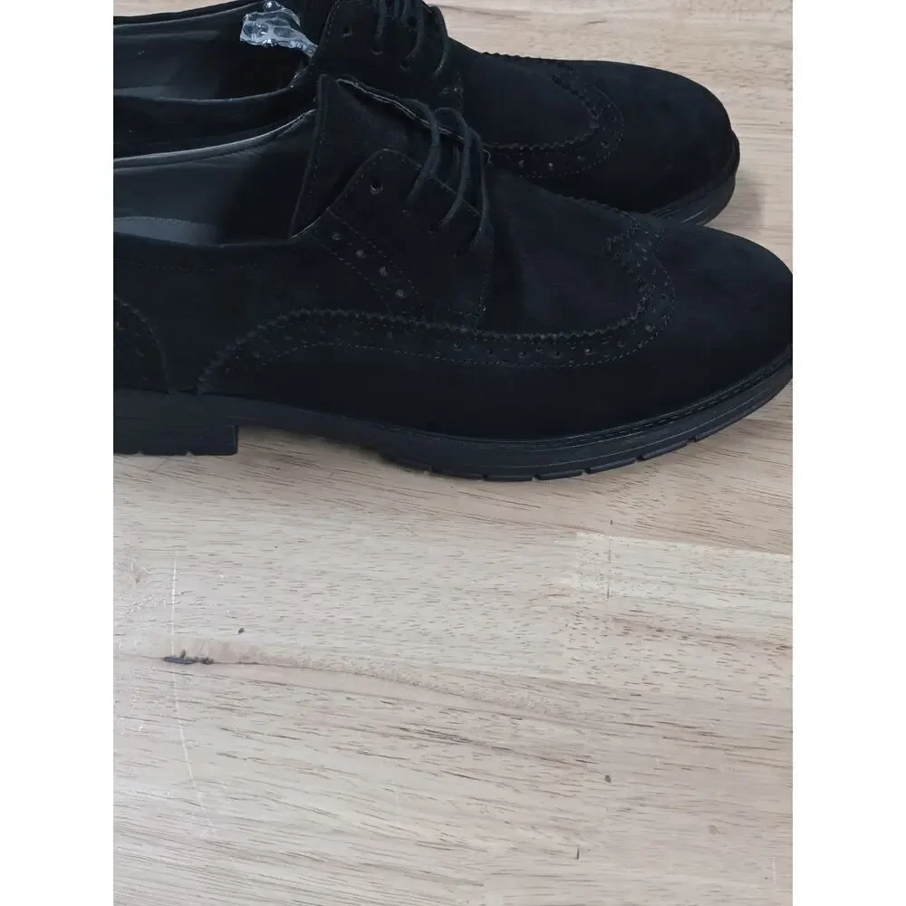 Halis-Men Comfort Men's Black Suede Oxford Wingtip Brogue Lace-Up Formal Shoes